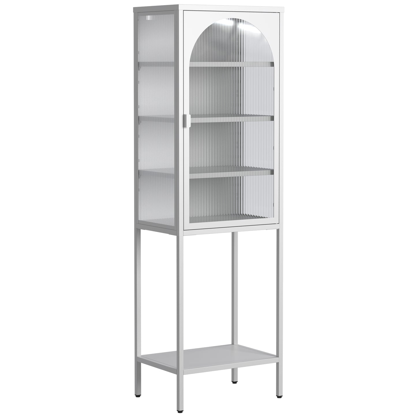 Metal Glass Door Display Storage Cabinet - 5-Tier Cube Bookshelf Storage Cabinet with 3 Adjustable Shelves For kitchen, dining room, living room, bathroom, home office,White