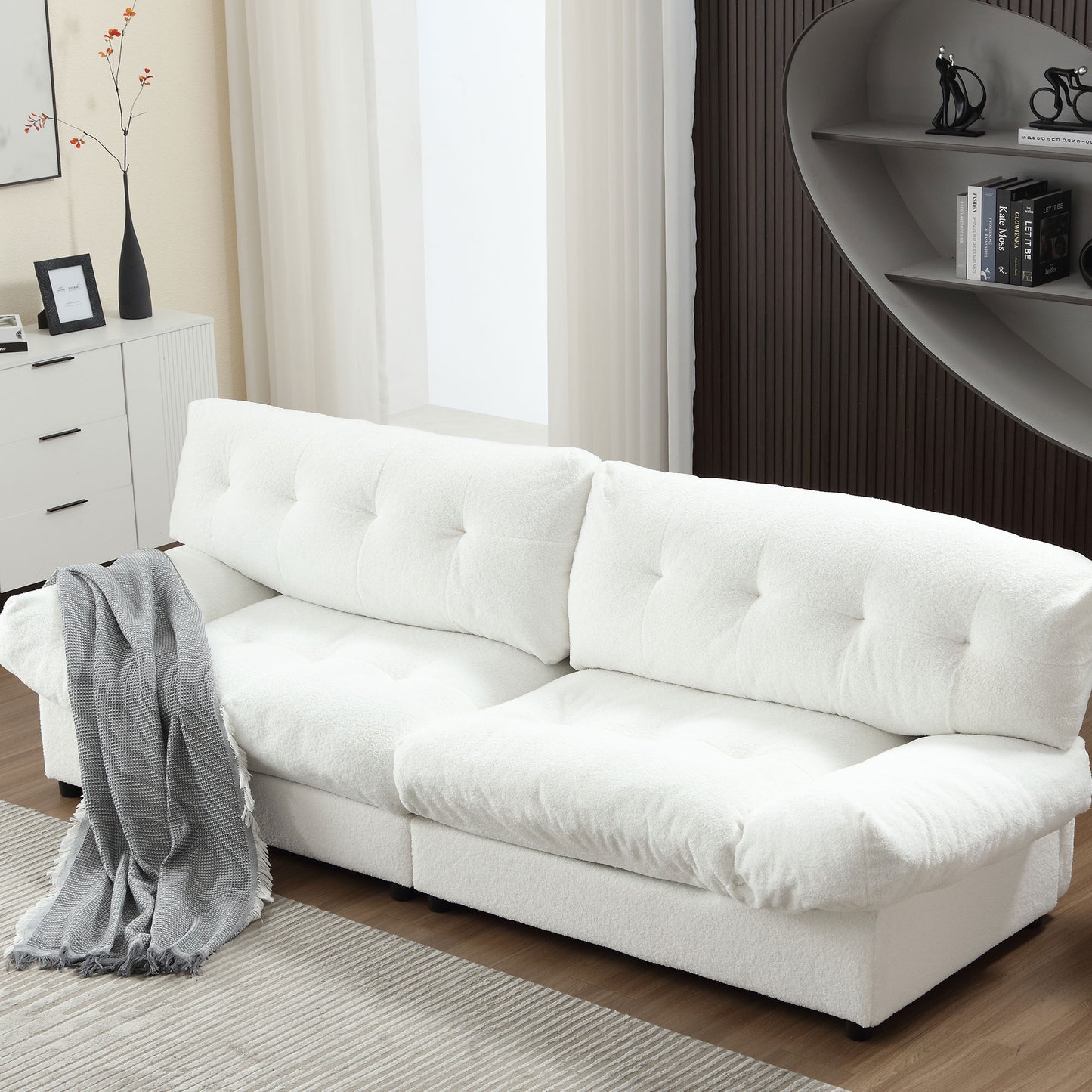 （缺货，同款灰色有货）Cloud Style Sofa, Teddy Velvet Fabric, Comfy Padded Cloud Couch for Living Room, Apartment