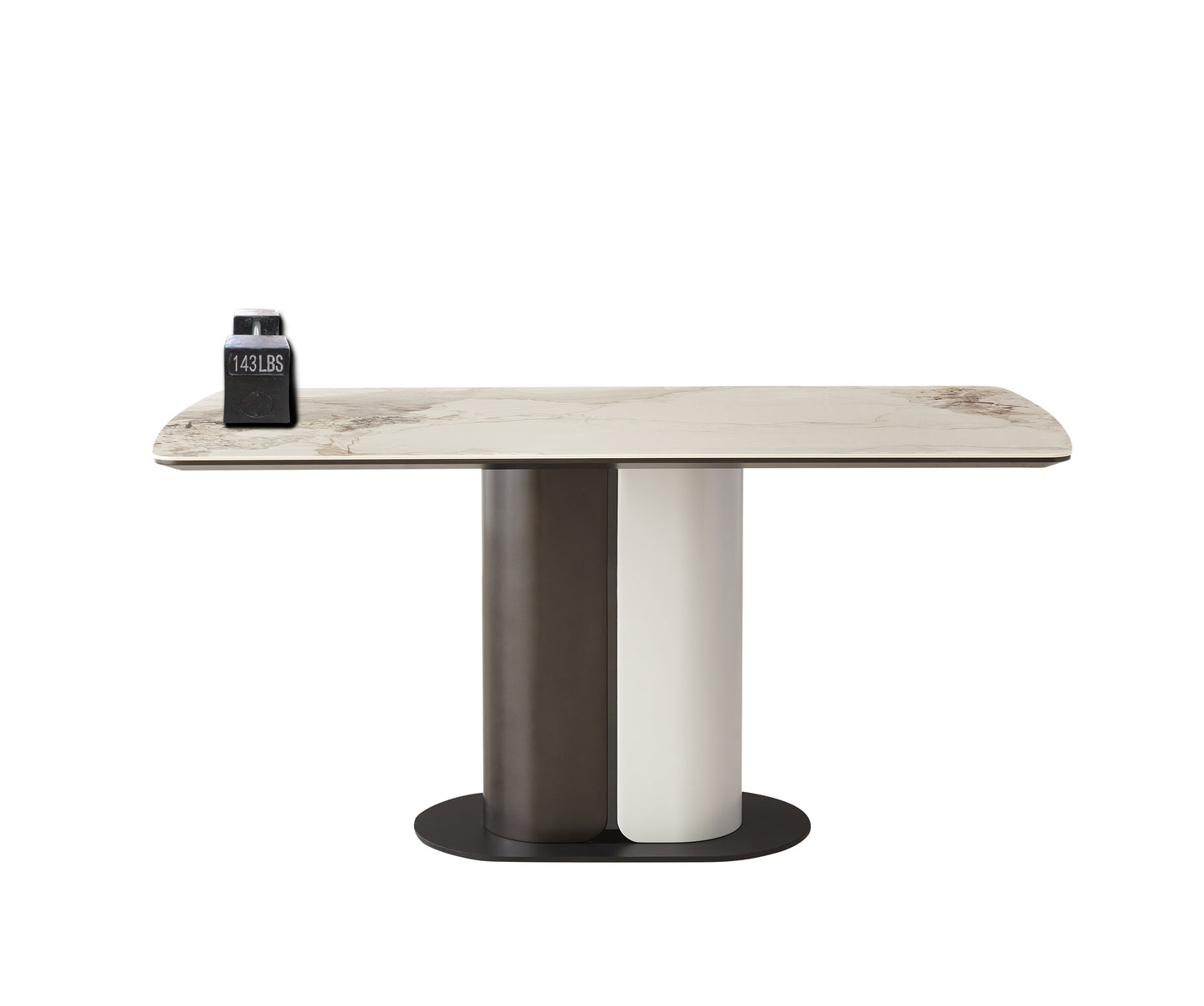 Dining Table 63" Modern Dining Table for 6-8, Matte White Dining Table Sintered Stone Kitchen Table Top with Steel Pedestal Table, Rectangle Table for Dining Room(Table Only)