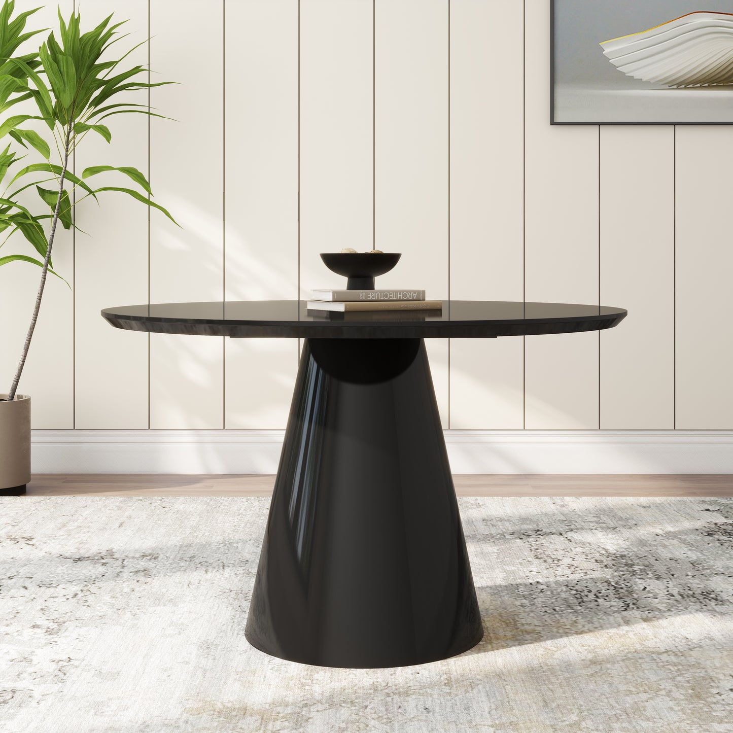 Modern Black High Gloss Minimalist Round Dining Table