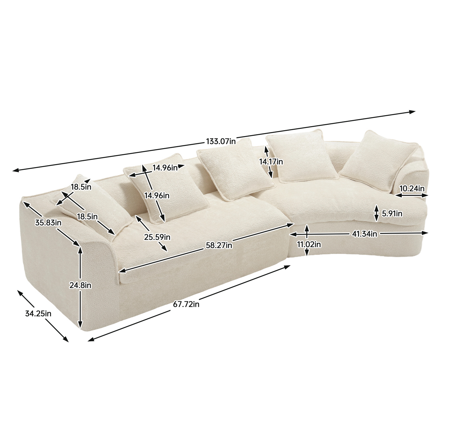 COOLMORE Boucle Sofa 3 Seater for Living Room Oversized Comfy Sofa unique double seat and corner construction for Apartment, Office Left Hand Facing (Beige)