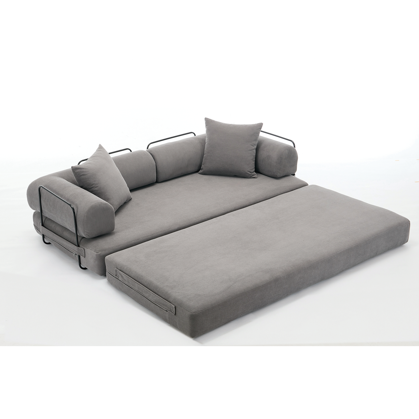 （绿、黑、灰三色全部缺货，预计12.23-12.30到货）[NEW ARRIVED] [VIDEO PROVIDED] 78.5" Folding Convertible Out Sleeper Sofa Bed,4-in-1 DIY Combination Convertible Sofa,3 seat, Folding Sofa, King Size , Bedroom,Apartment,Corduroy,Green,Gray