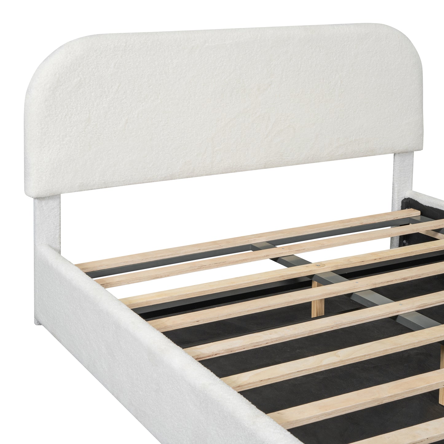 Teddy Fleece Queen Size Upholstered Platform Bed with Hydraulic Storage System, White