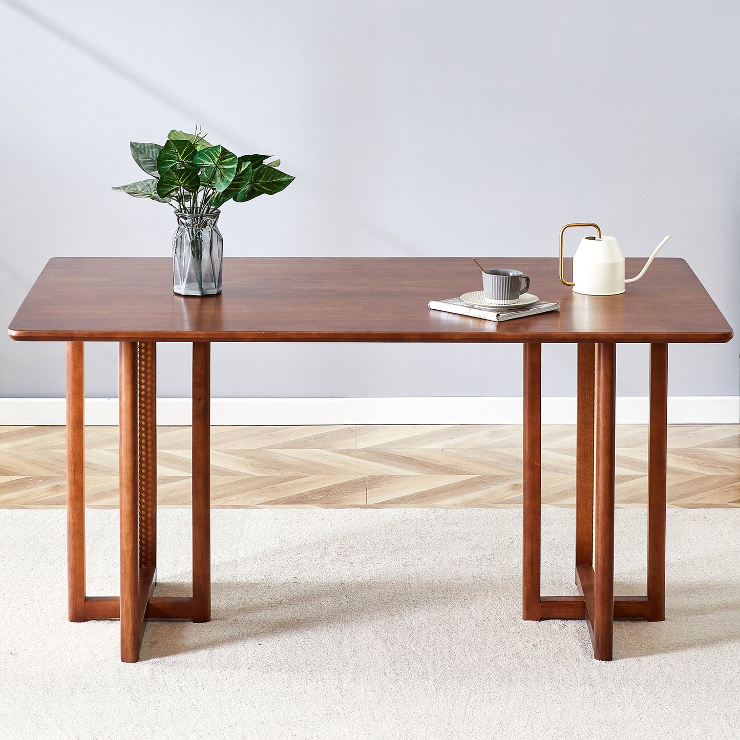 Chinese country retro solid wood dining table, simple modern imitation rattan dining table, wooden dining table, desk. Suitable for dining room, living room, office