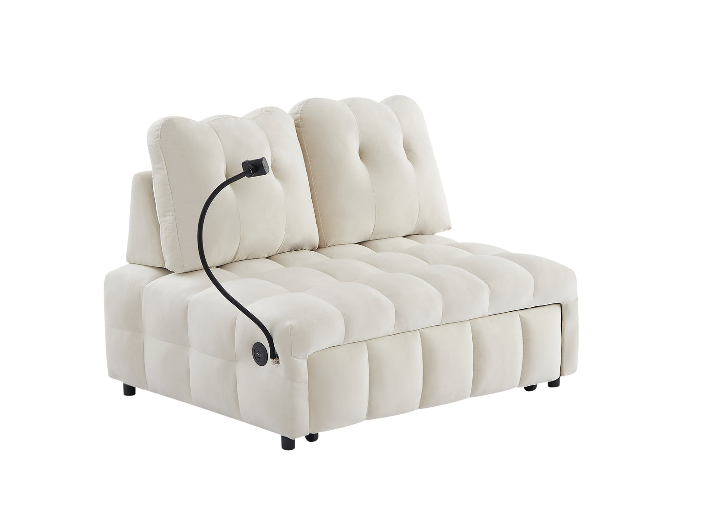 Modern sofa velvet pull-out bed,Independently removable backrest, have USB port and swivel phone stand ,beige