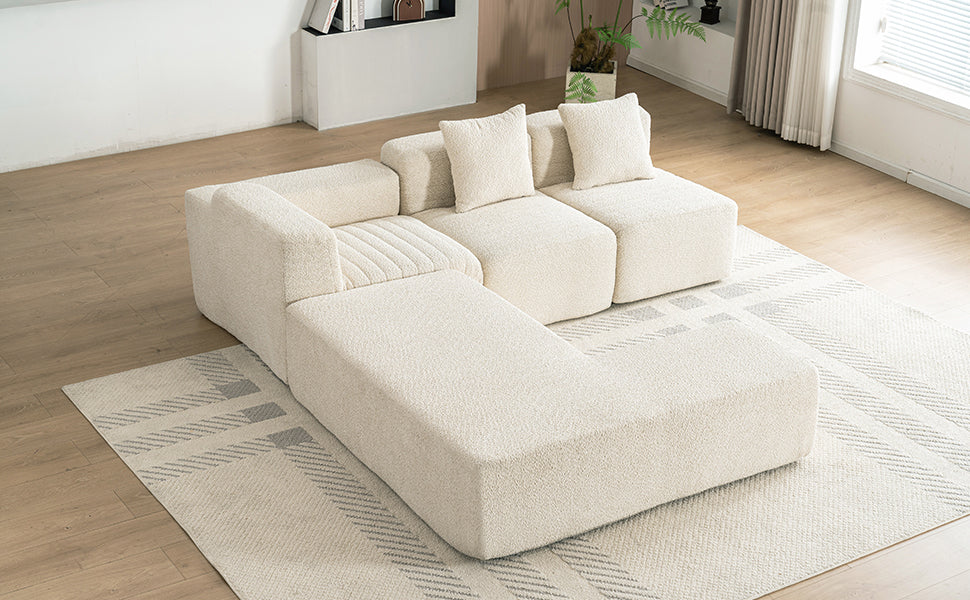 116.5" Sectional Sofa Full-compressed Sofa Couch Free-combined Sofa for Living Room, Beige