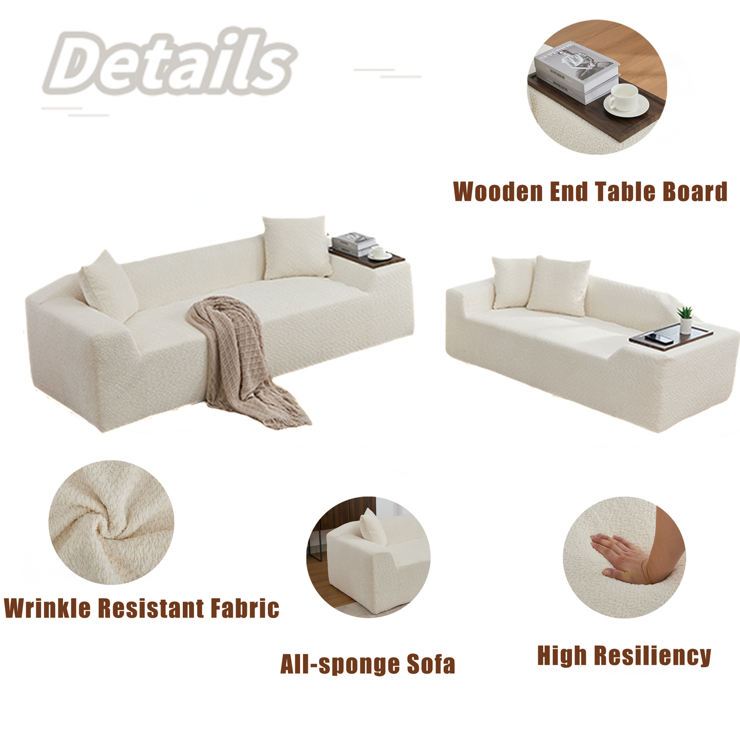 [NEW ARRIVED] [VIDEO PROVIDED]2 Piece Boucle Cloud Sofa Set, Upholstered Sofa Set, Modern 3 Seater and 2 Seater Sofa with MDF End Table for Living Room ,Apartment,3+2 couch,Boucle,Beige