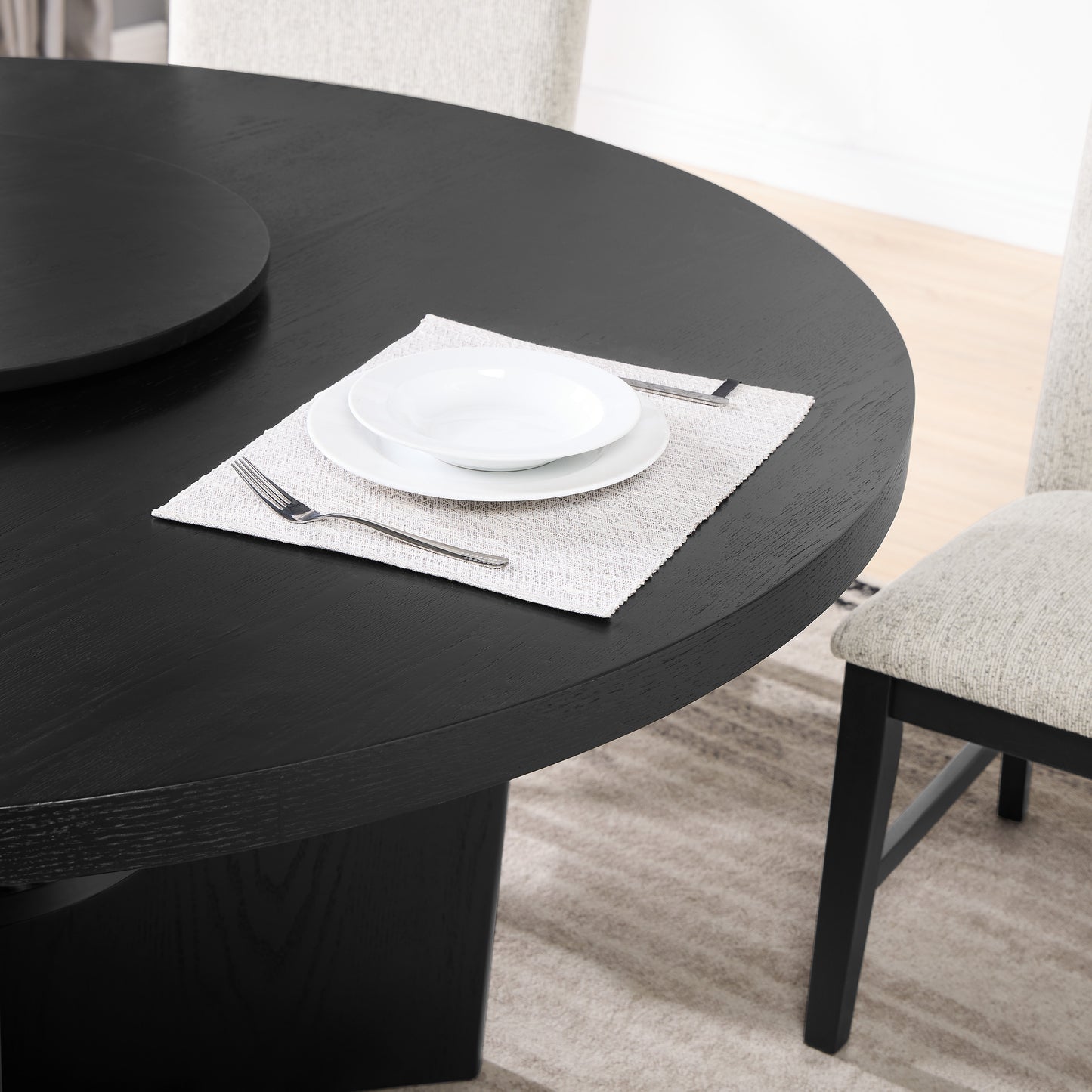 1pc Modern Round Table Top Black Finish w Lazy Susan Wooden Dining Room Furniture Contemporary