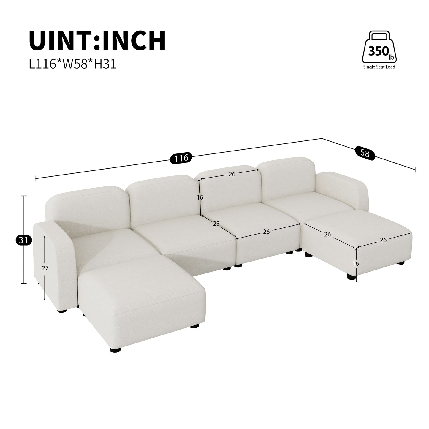 116*58" Velvet Modular Sectional Sofa,U Shaped Reversible Couch Set,Free Combination,6 Seat Sleeper Cloud Sofa Bed with Ottoman,Convertible Oversized Indoor Furniture Pieces for Living Room,Beige