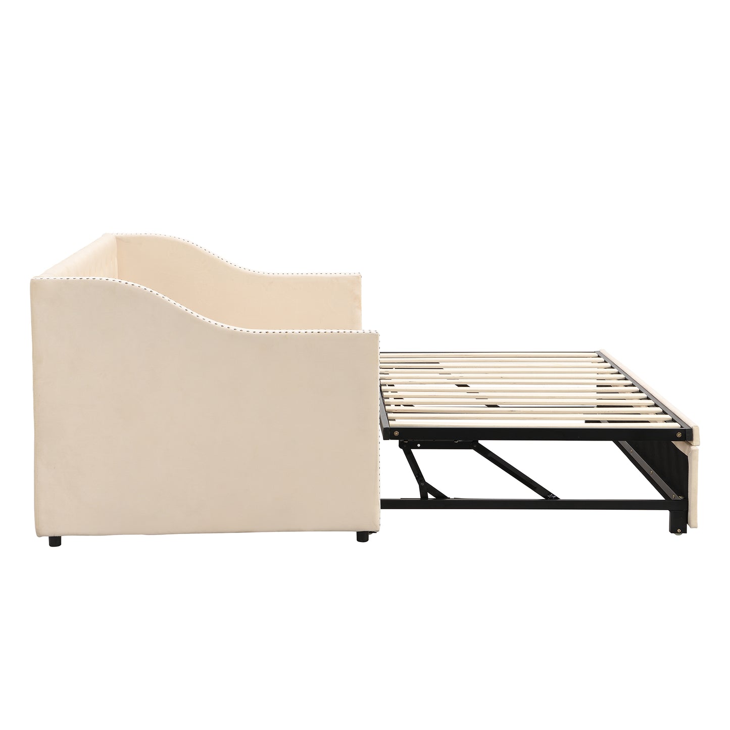 （9.13-9.20到货）Twin Size Upholstered daybed with Pop Up Trundle, Beige