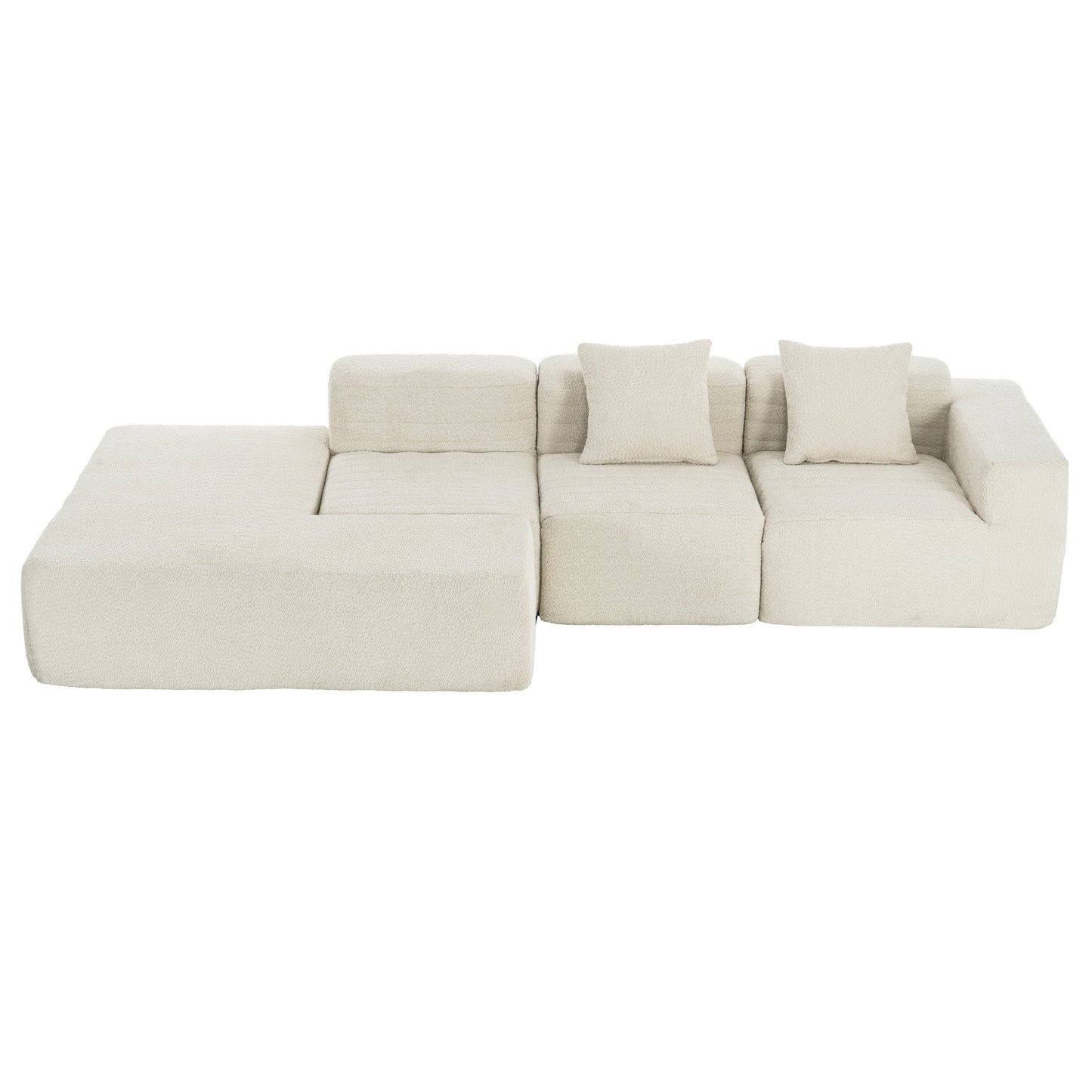 116.5" Sectional Sofa Full-compressed Sofa Couch Free-combined Sofa for Living Room, Beige