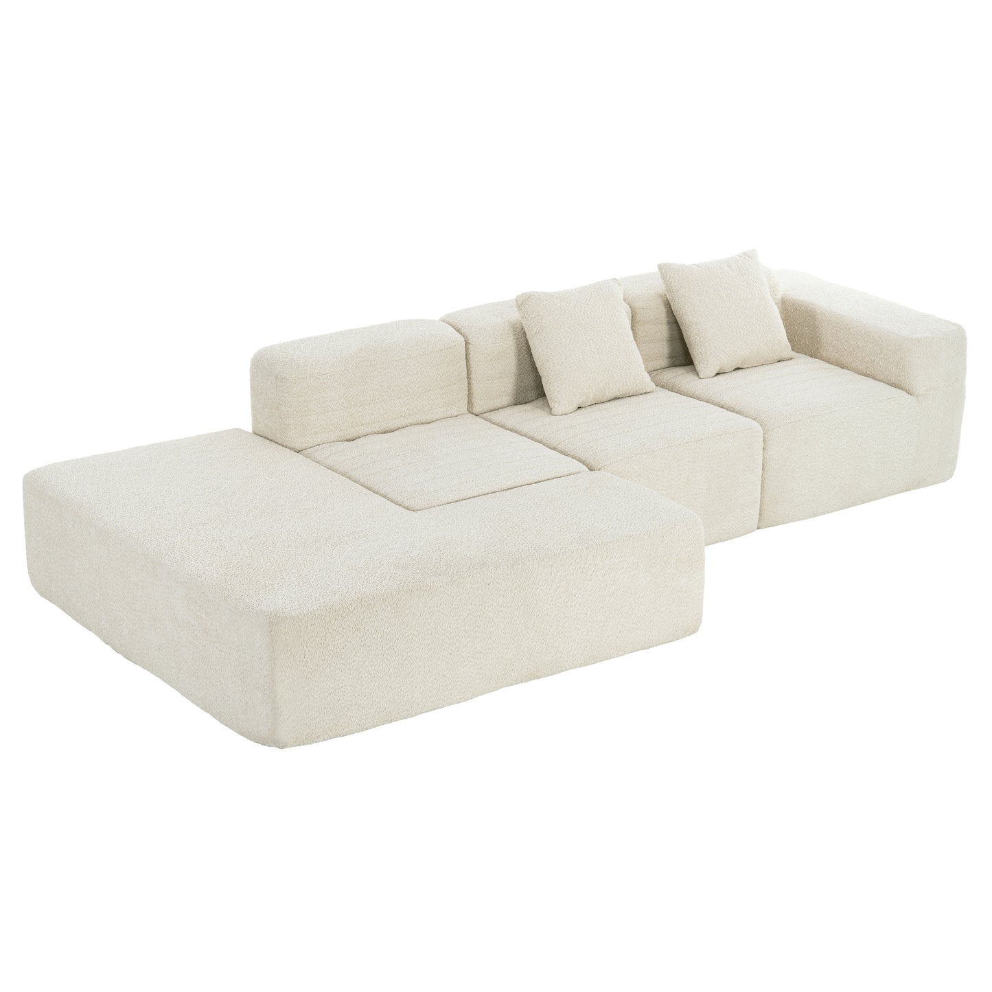 116.5" Sectional Sofa Full-compressed Sofa Couch Free-combined Sofa for Living Room, Beige