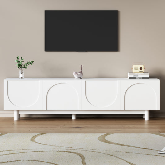 ON-TREND Graceful TV Stand with Arch Cabinets for TVs Up to 78'', Minimalist Entertainment Center with Solid Wood Legs, Practical Media Console with Adjustable Shelves for Living Room, White