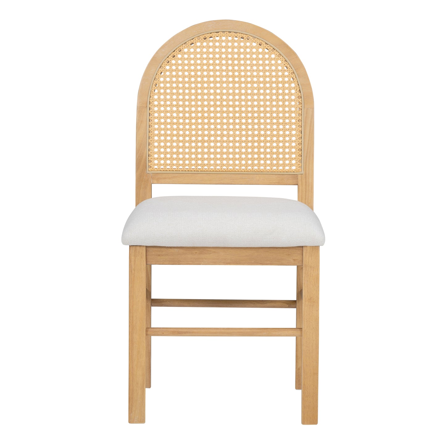 TREXM 4 Retro Upholstered Chairs with Rattan Backrests for Dining Room and Kitchen (Natural Wood Wash)