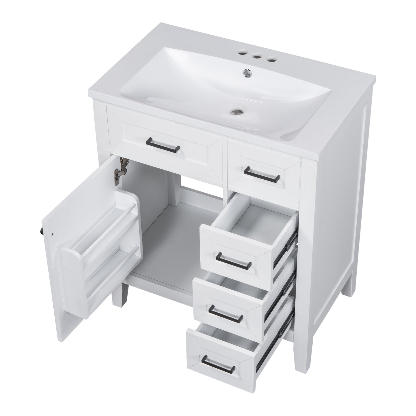 30" Bathroom Vanity with Sink Combo, White Bathroom Cabinet with Drawers, Solid Frame and MDF Board