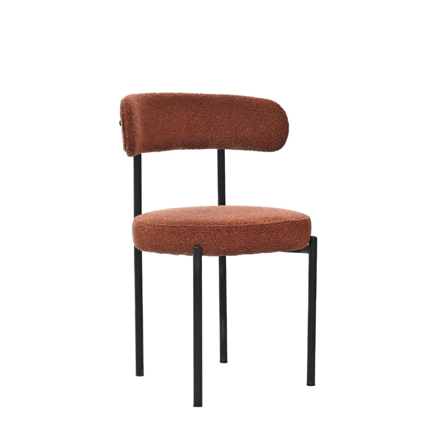 Brown Boucle Dining Chairs Set of 2,Mid-Century Modern Curved Backrest Chair,Round Upholstered Kitchen Chairs