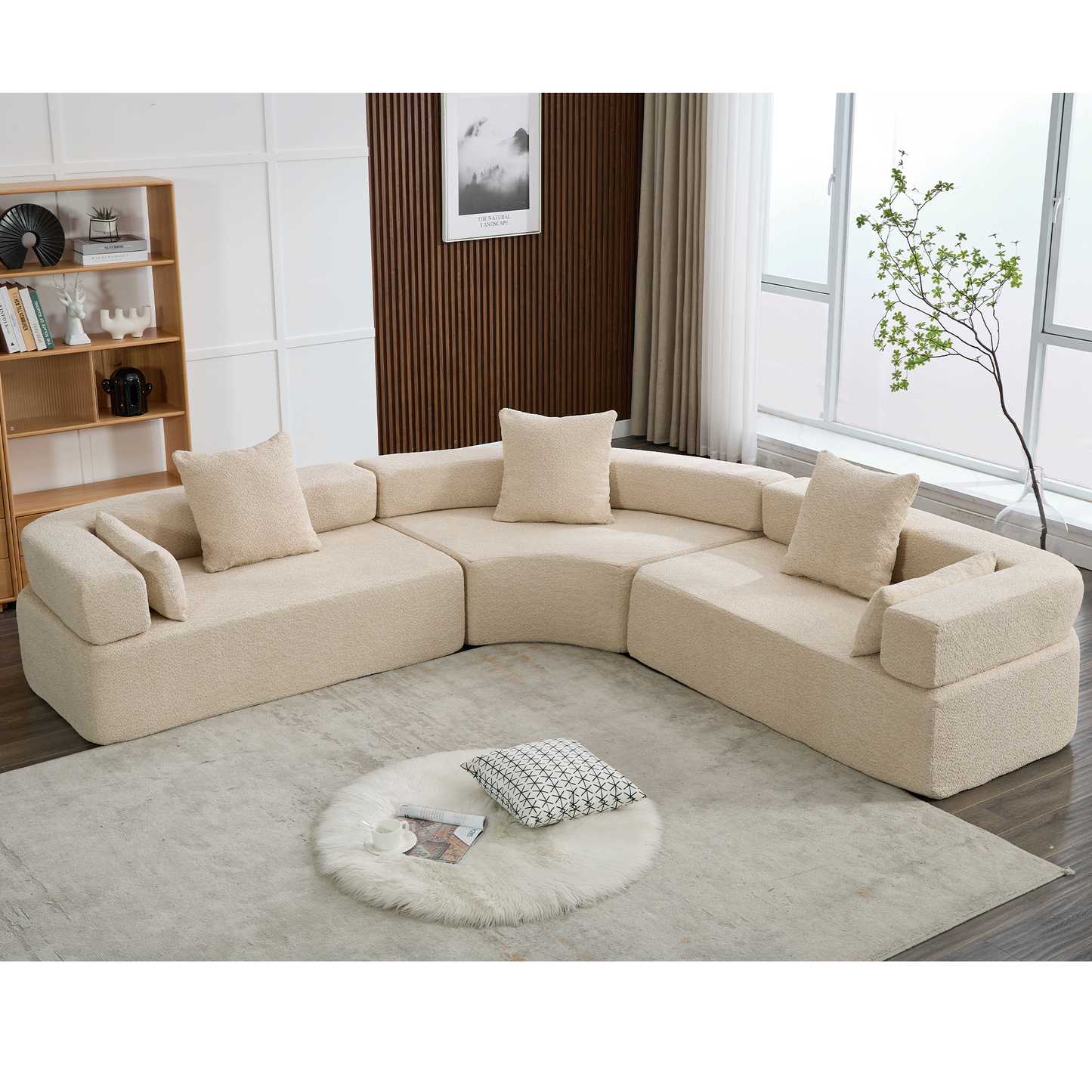 [VIDEO PROVIDED]Oversized Combination Sofa,Curved Sofa,Upholstered 4 Seater Couch for Living Room, Modern Modular 3 Piece Free Combination, Semicircular Modular Sofa , Boucle, Khaki