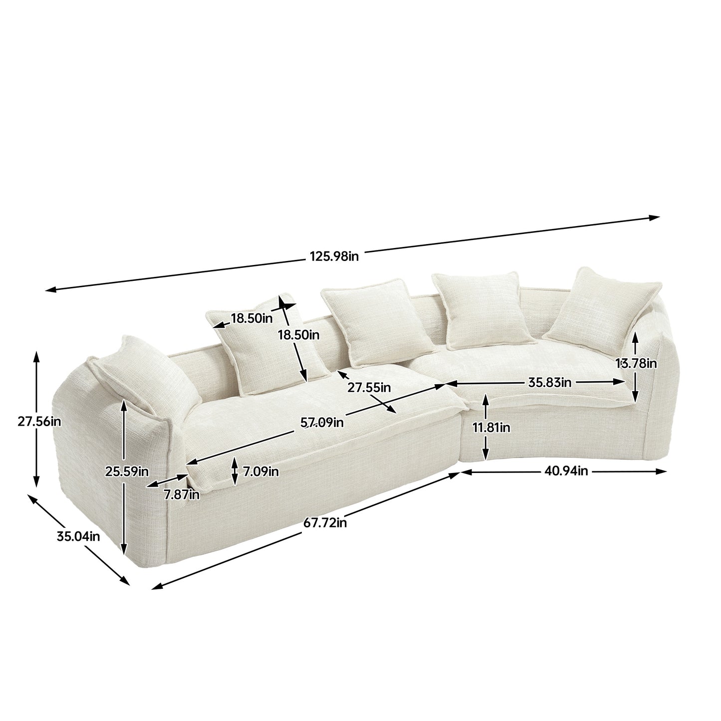 Modular Sectional Sofa, U-Shaped Couch with Sofa for five & Pillows, Modern Minimalist chenille Fabric Large Comfy Cloud Sofas, Living Room Furniture Sets