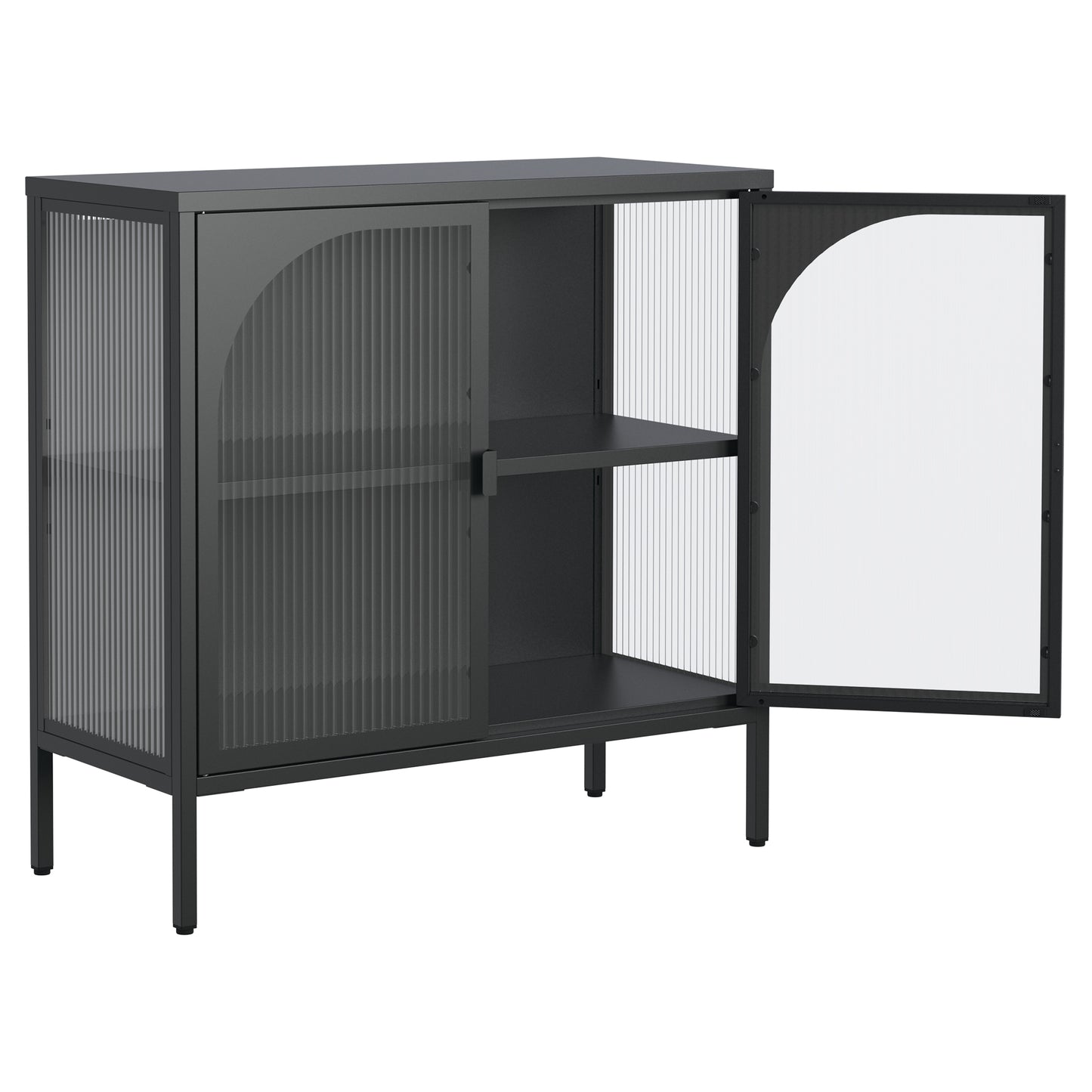 Metal Sideboard Cabinet,Accent Storage Cabinet with 2 Glass doors,Modern Coffee Bar Cabinet with Adjustable Shelves 154 lbs Capacity for Kitchen, Living Room and Hallway, Black