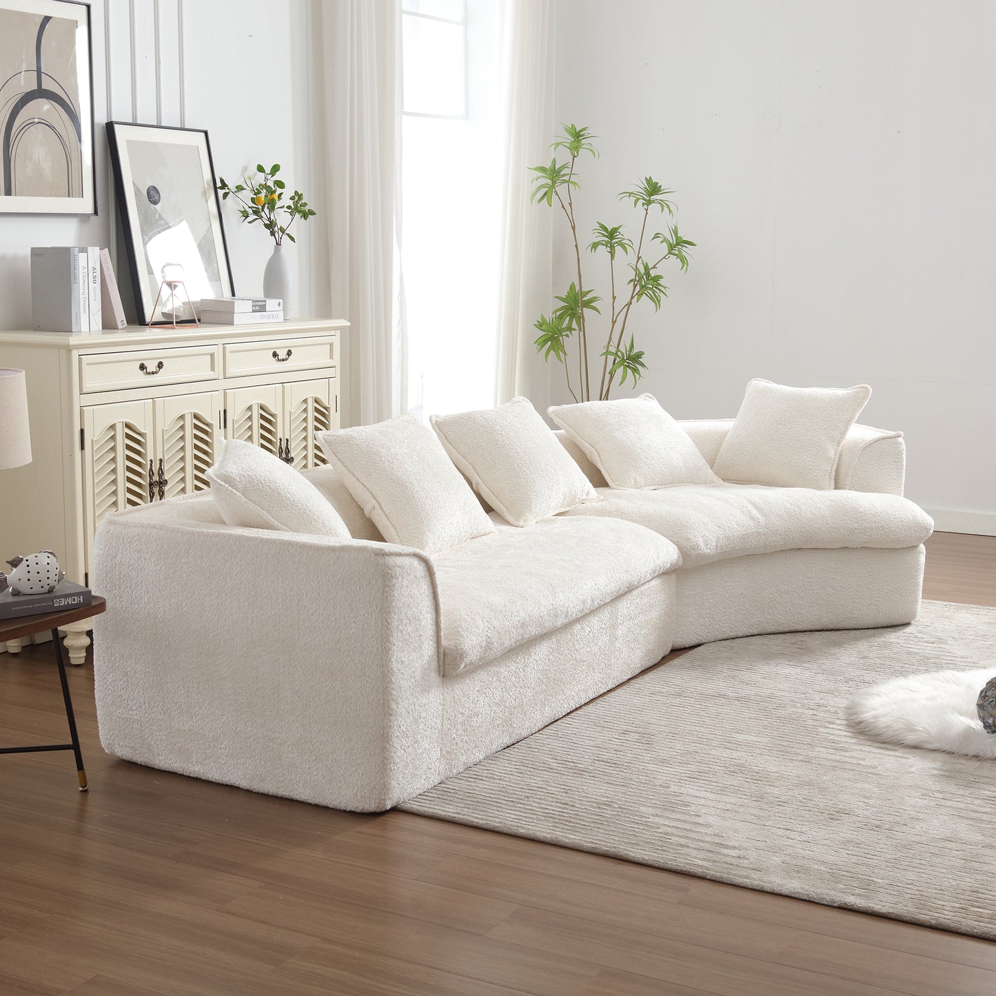 COOLMORE Boucle Sofa 3 Seater for Living Room Oversized Comfy Sofa unique double seat and corner construction for Apartment, Office Left Hand Facing (Beige)