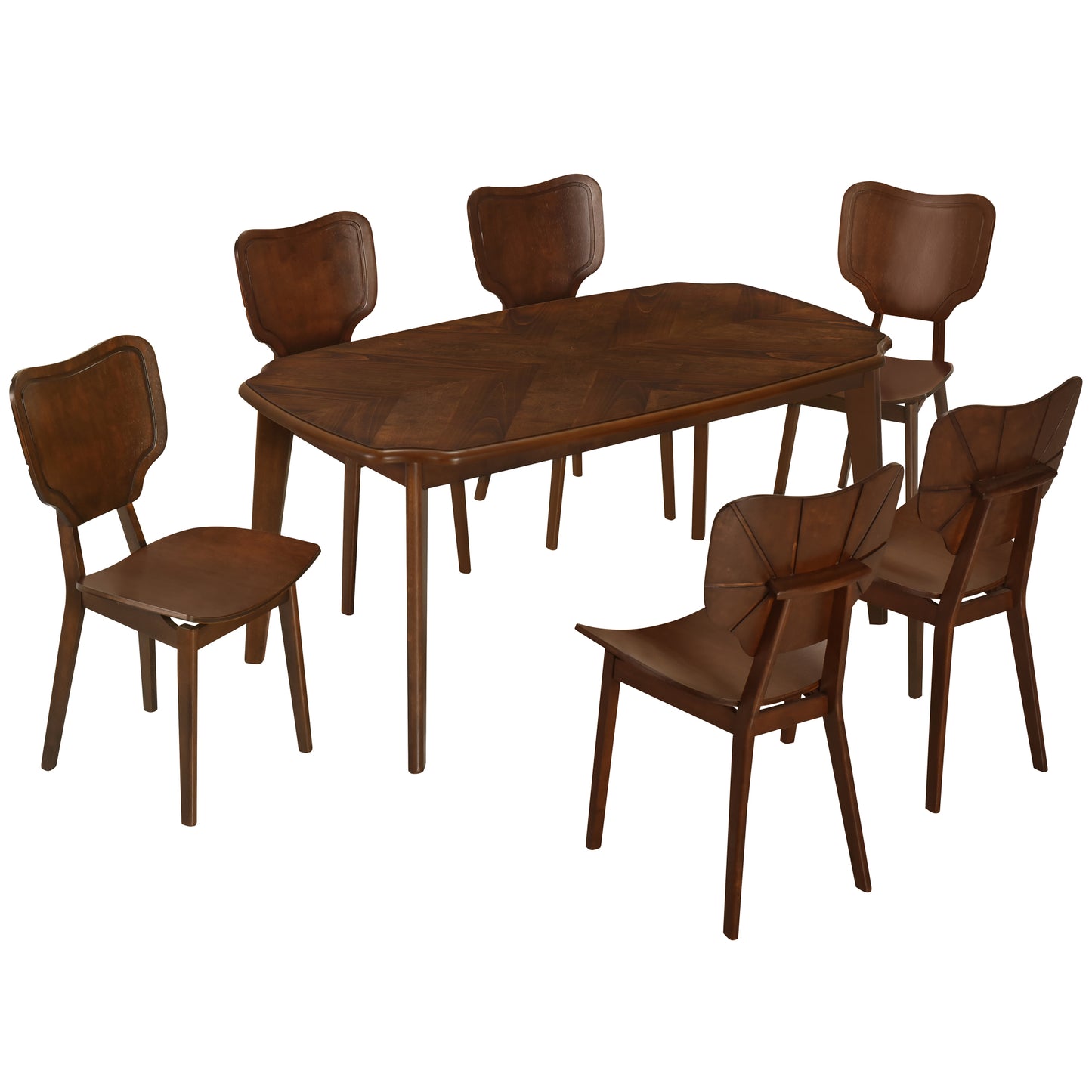 TOPMAX Vintage 7-Piece Dining Table Set with 6 Dining Chairs,Kitchen Table Set for 6 with Curved Back and Seat, Espresso