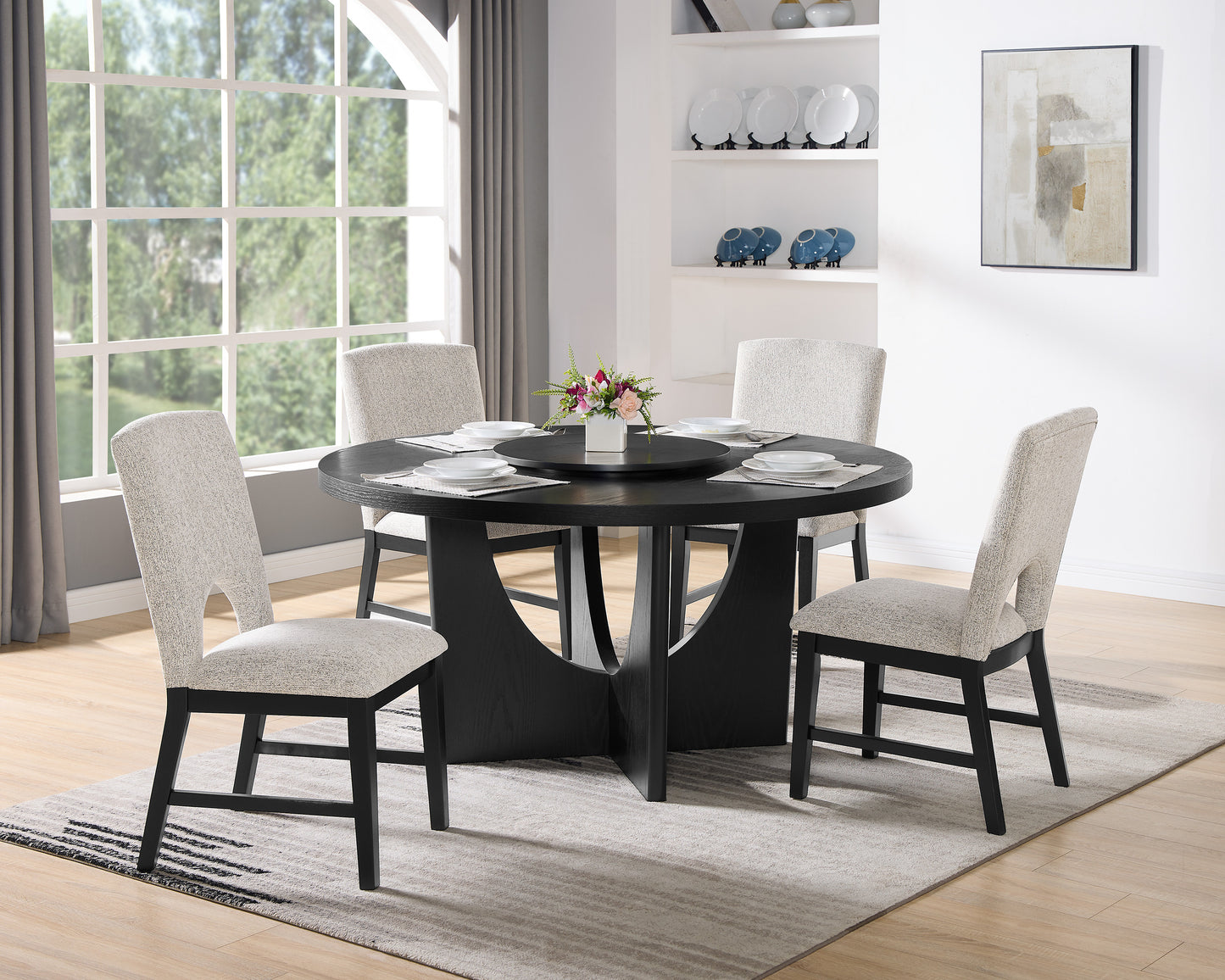 1pc Modern Round Table Top Black Finish w Lazy Susan Wooden Dining Room Furniture Contemporary