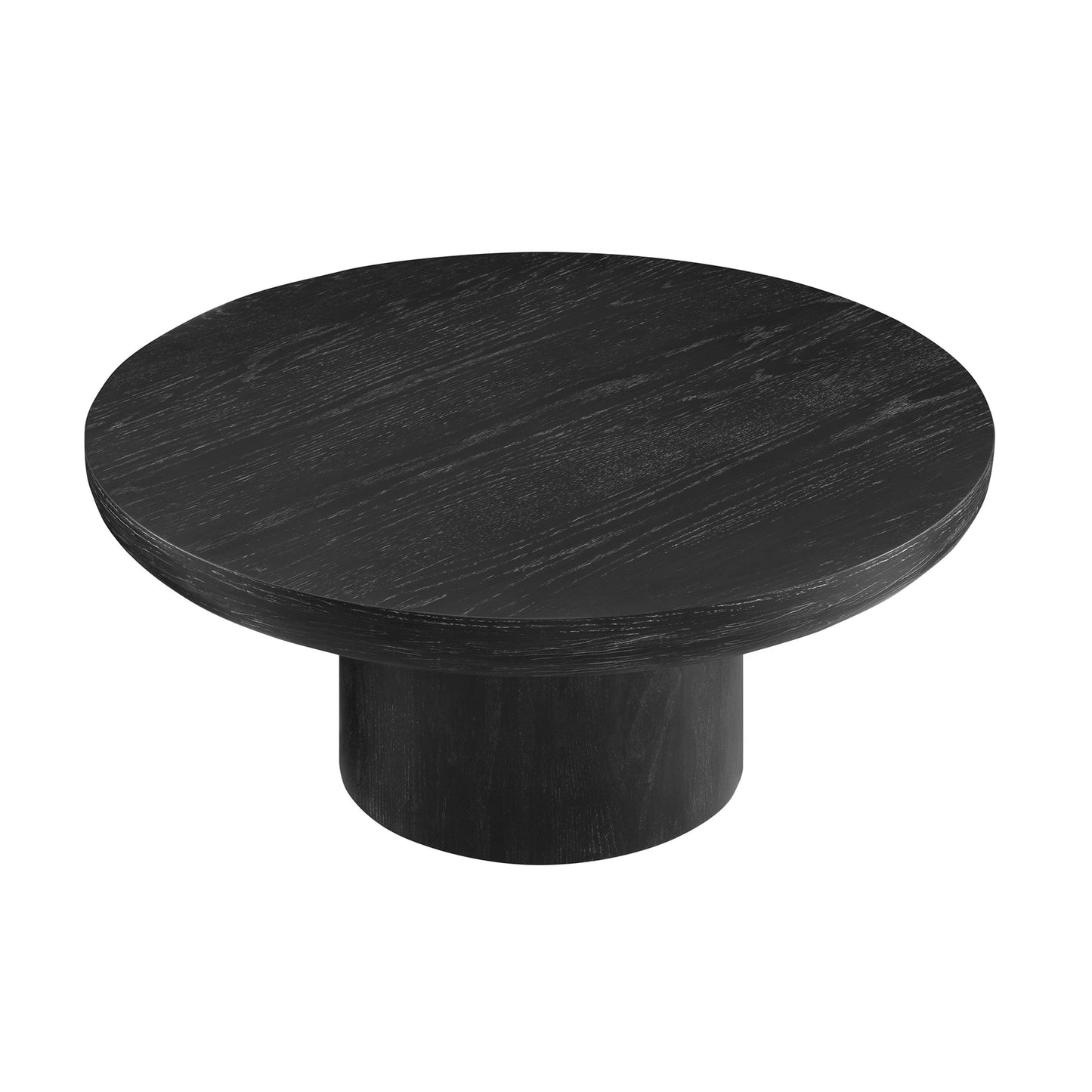 35.98inch Round Coffee Table with Cylindrical Leg,Wood Veneer Tabletop Table,Rounded Sofa Side Table for living Room Office,Black