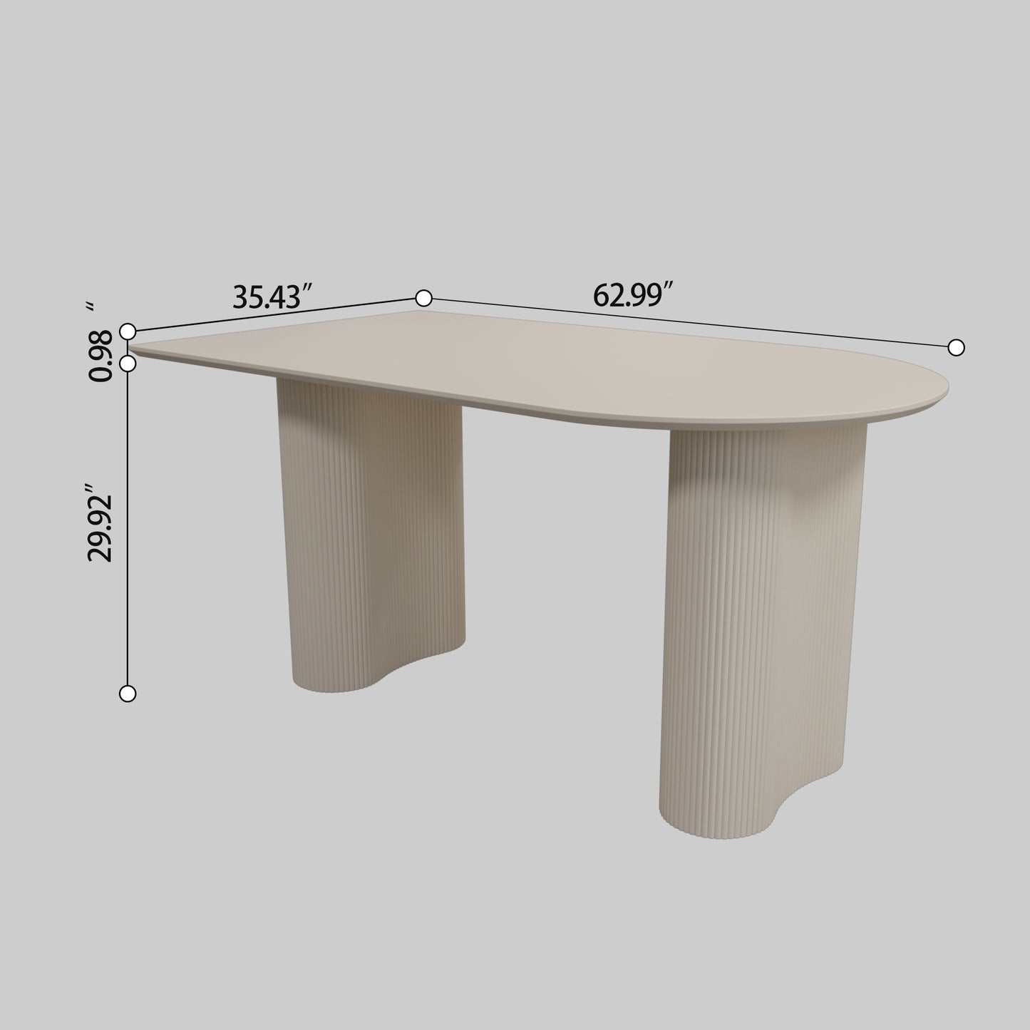 63 "Modern Fashion MDF New Cream Style Coffee Table and Irregular Side Table, 4-8 Person Dining Table, Thick Engineering Wood Round Wave Table Legs, Home Kitchen Thick Elegant Cream White Table Top