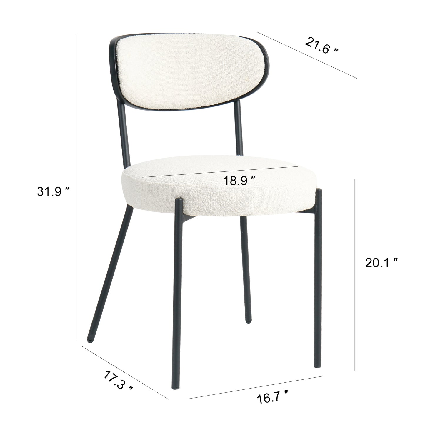 Modern simple dining chair home bedroom stool back dressing chair student chair black metal legs(set of 2)