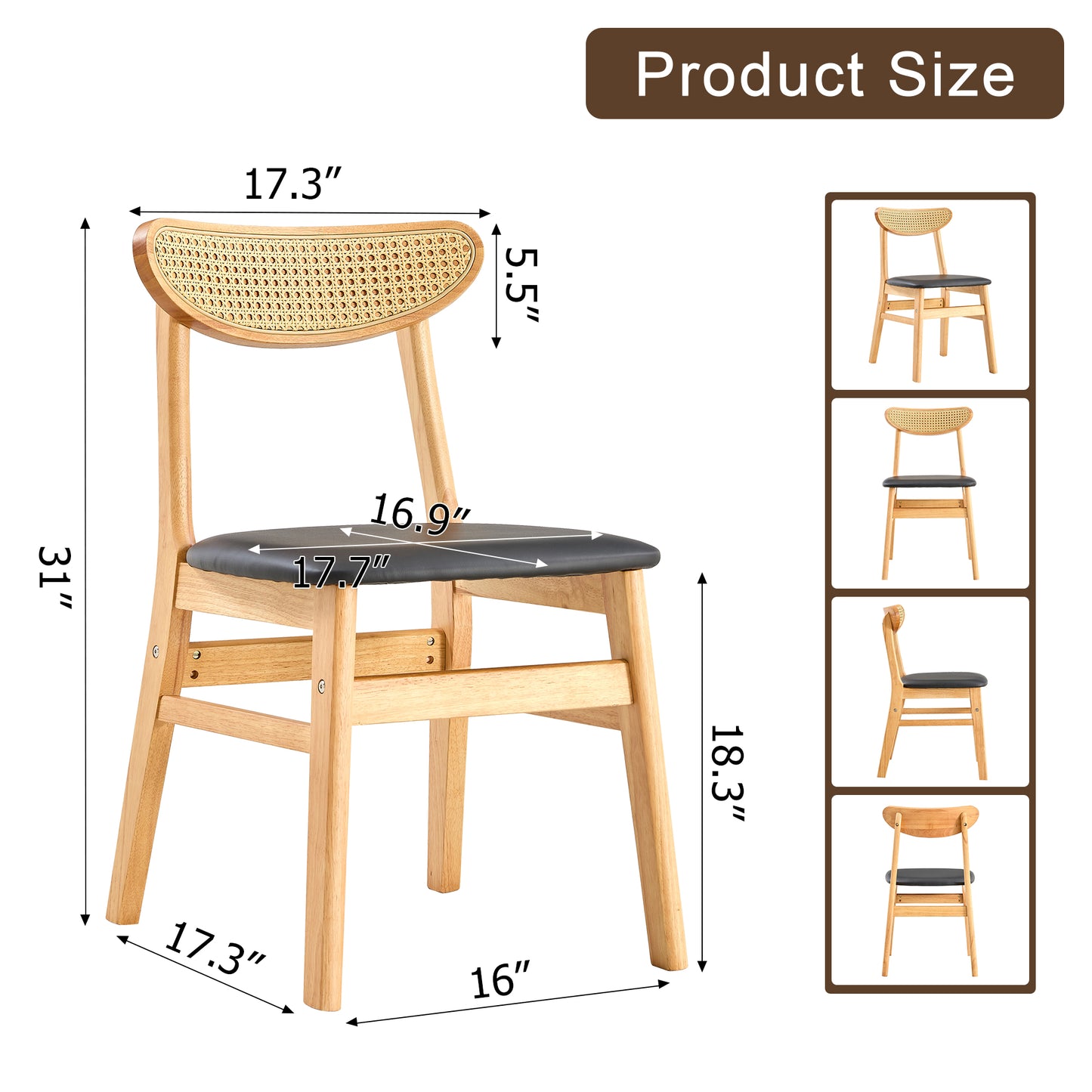 The stylish and durable solid wood dining chair, small curved back, PU cushion, and beautiful shape match perfectly with any room and everyday use