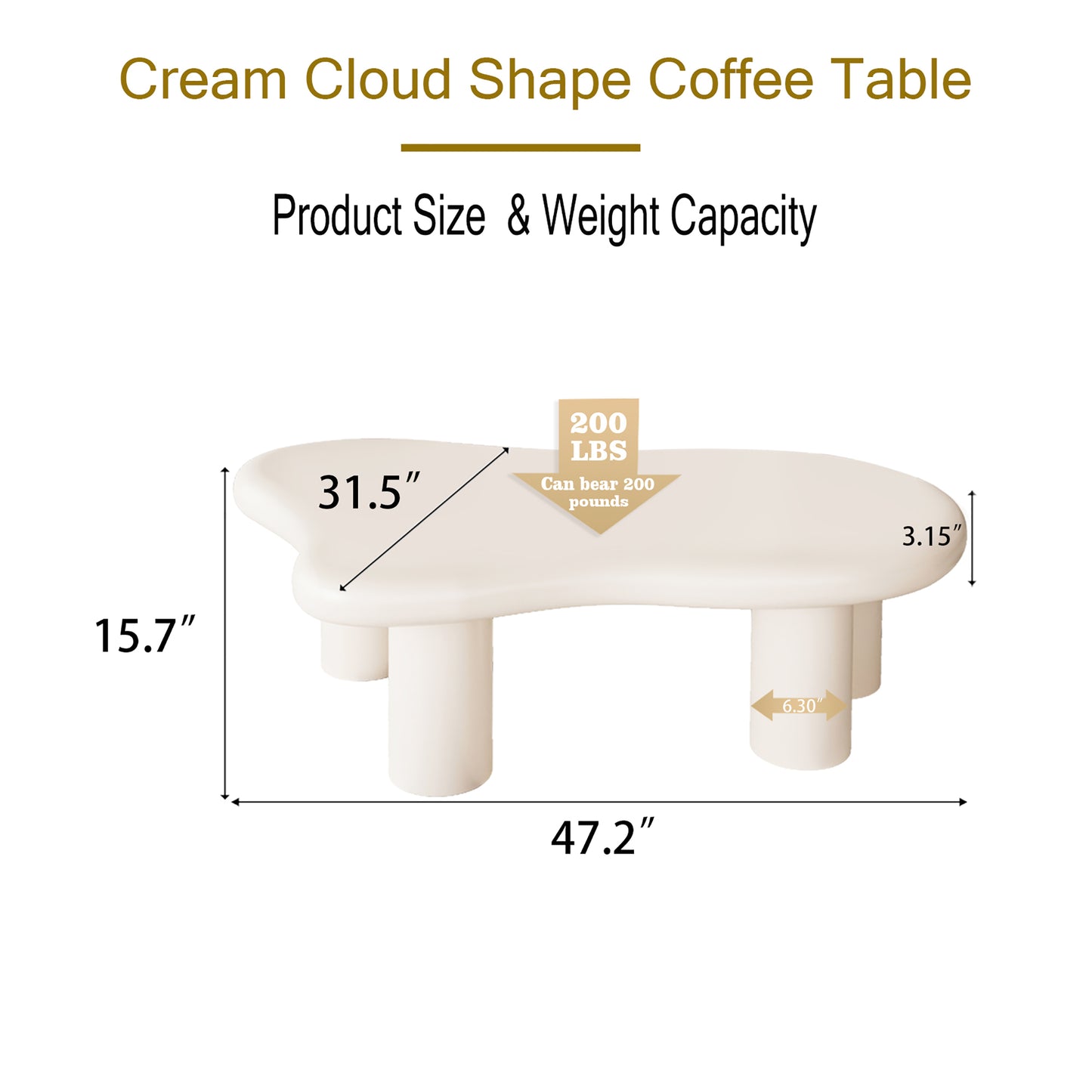 （缺货）47 Inch Cream Cloud Shaped Coffee Table for Living Room