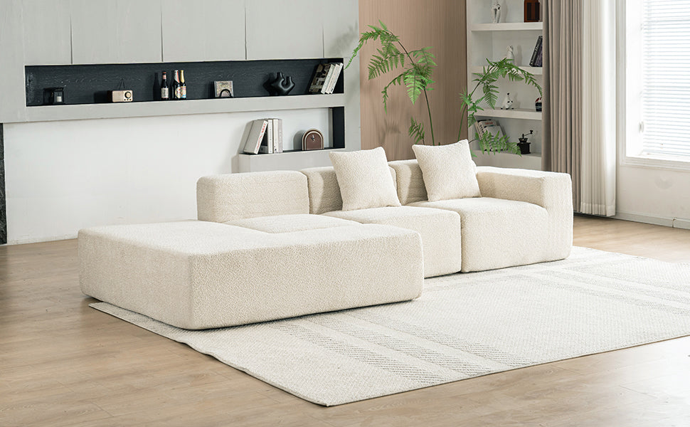 116.5" Sectional Sofa Full-compressed Sofa Couch Free-combined Sofa for Living Room, Beige