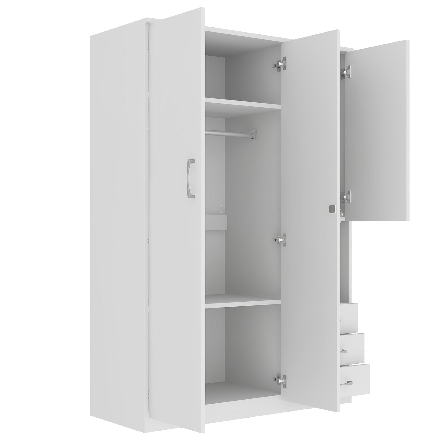 2-Doors Wooden Wardrobe Storage for Bedroom, with Shelves and 3 Drawers, White