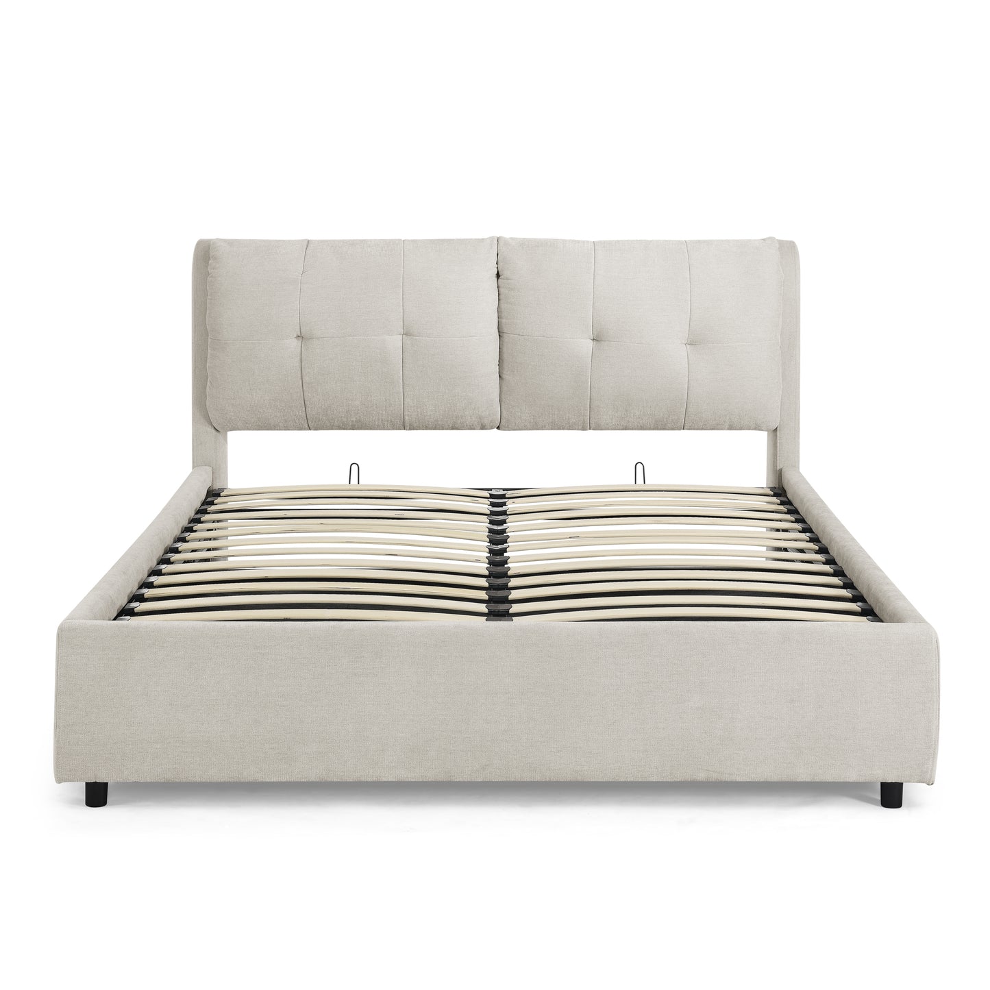 （缺货）Queen Size Storage Upholstered Hydraulic Platform Bed with Integrated Headboard, Chenille Fabric, Beige