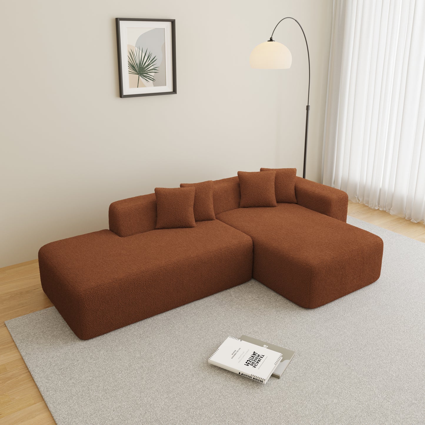 （缺货）Modular Sectional Couch, Lambswool Fabric Modern L-Shape Sectional Sofa with Chaise Lounge, Living Room Upholstered 5-seater Corner Sofa Couch for Bedrooms, Apartment