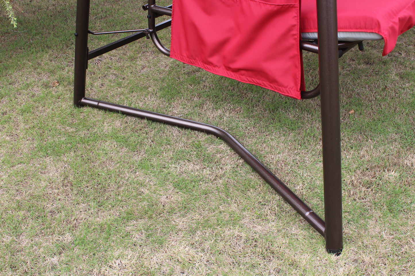 Outdoor Patio 3 seaters Metal Swing Chair Swing bed with Cushion and Adjustable Canopy Red Color