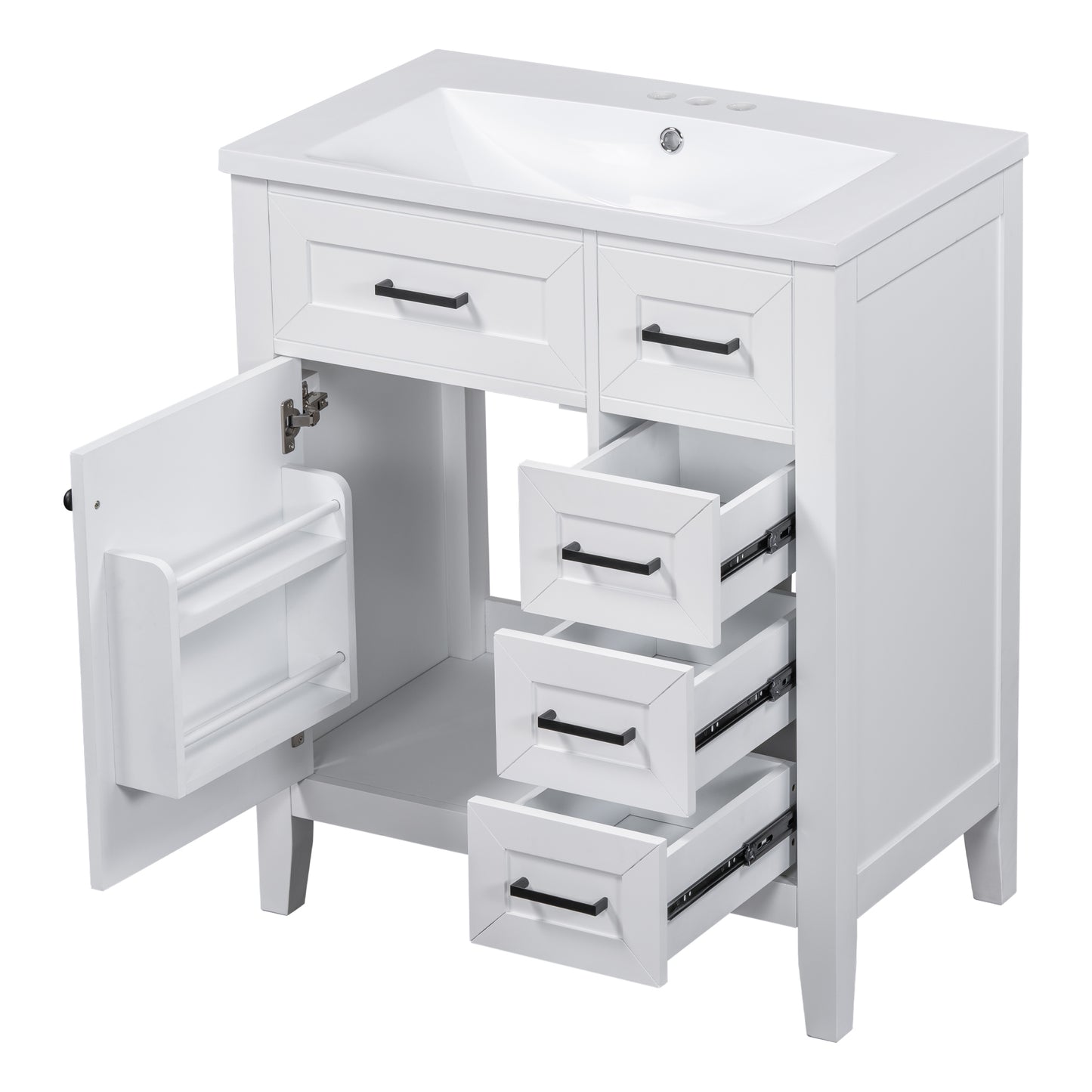 30" Bathroom Vanity with Sink Combo, White Bathroom Cabinet with Drawers, Solid Frame and MDF Board