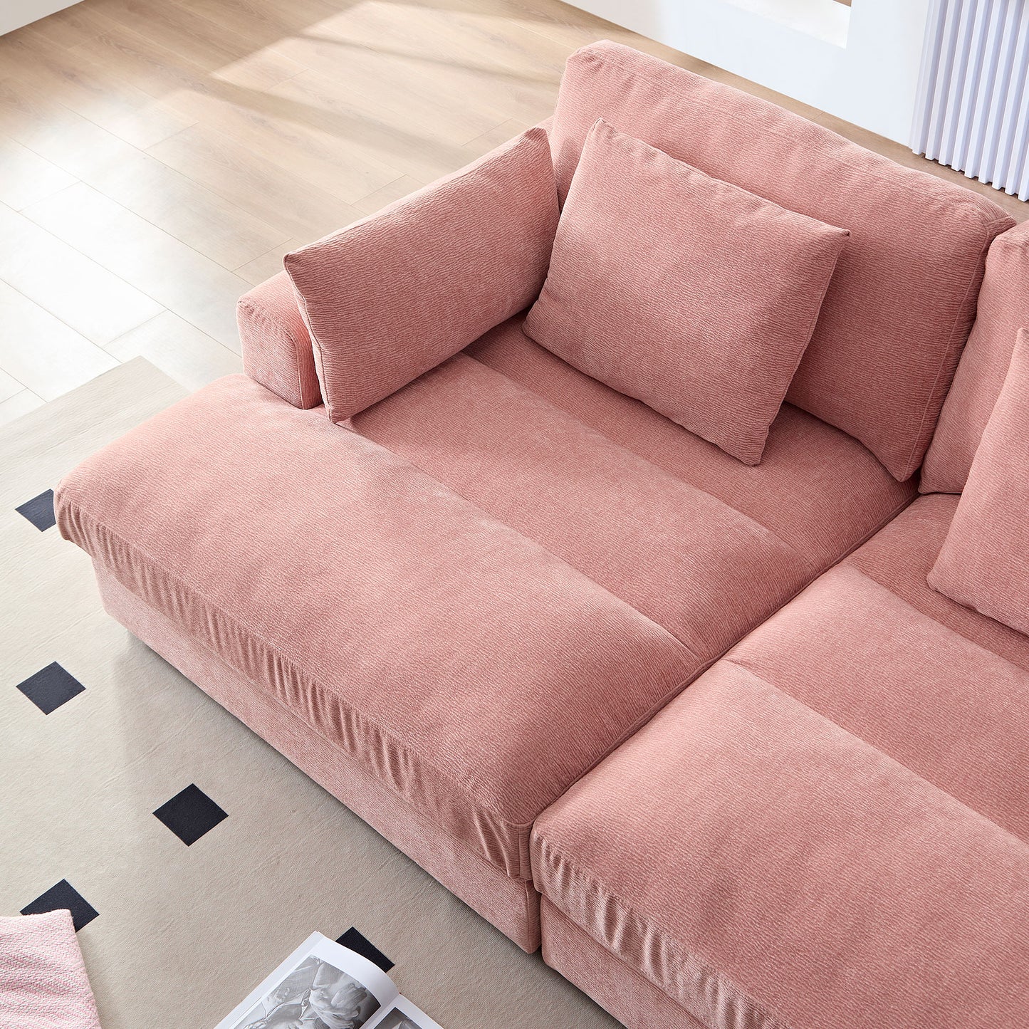 89.76 inch Double Sleeper Sofa Cloud Couch Soft Fluffy Fabric Upholstery with Square Armrests,Comfor Daybed with Over Wide Sofa Bed,Modern Beanbag for Living Room Apartment,Pink