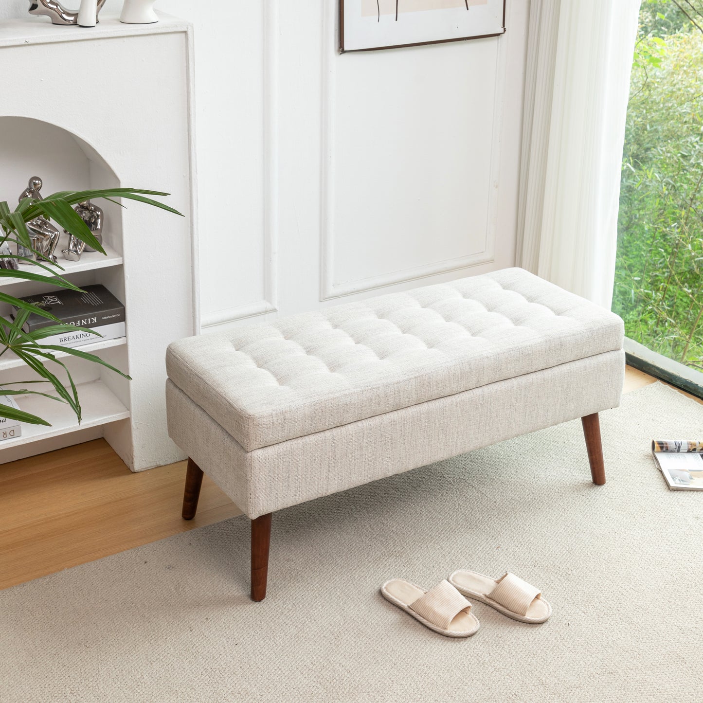 Storage Bench with Storage Bench for Bedroom End of Bed Bench Foot of Bed Bench Entryway Bench Storage Ottoman Bench 43.7" W x 18.1" D Off White Bench