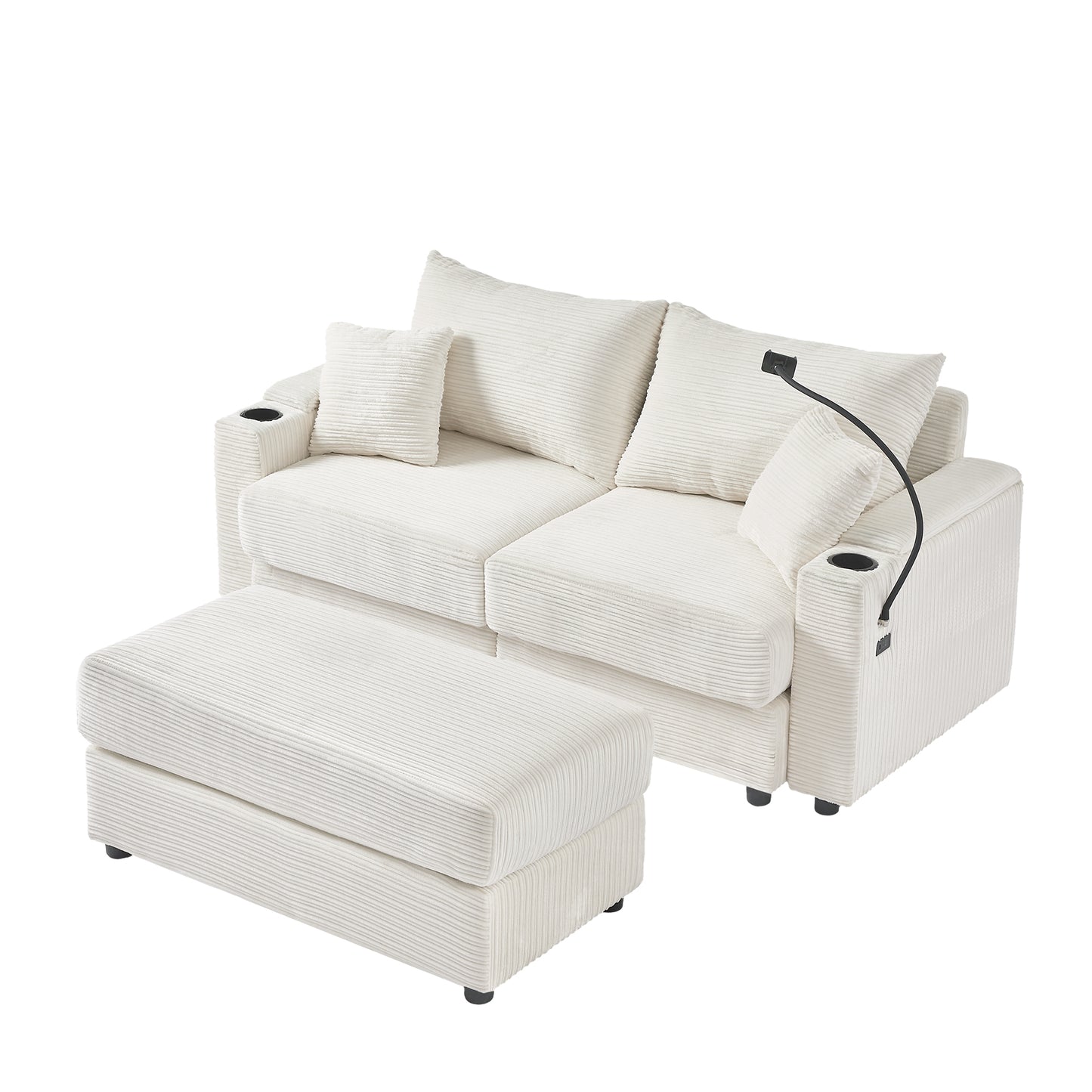 72.8" Modern Style Loveseat Sofa Sectional Sofa Couch with Storage Space, A Movable Ottoman, Two USB Ports, Two Cup Holders, A Phone Holder for Living Room, Beige