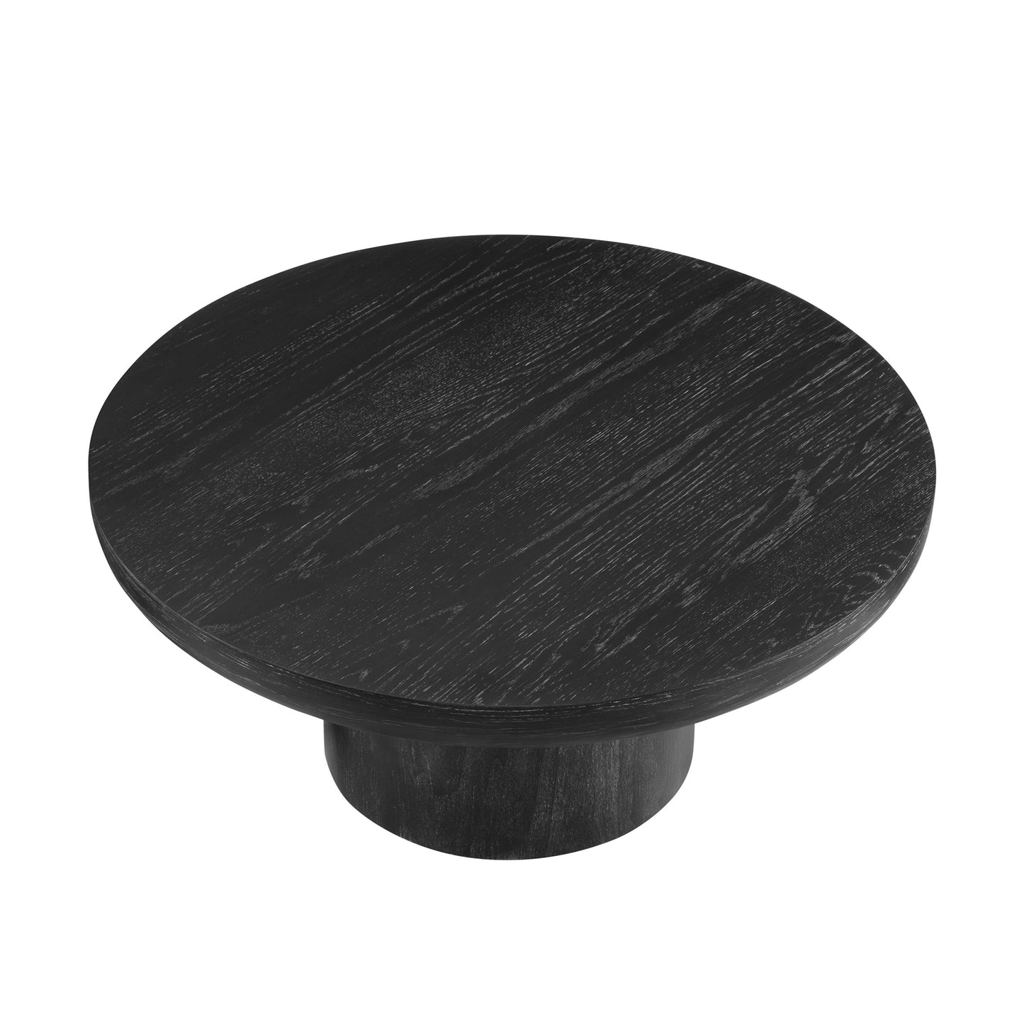 35.98inch Round Coffee Table with Cylindrical Leg,Wood Veneer Tabletop Table,Rounded Sofa Side Table for living Room Office,Black