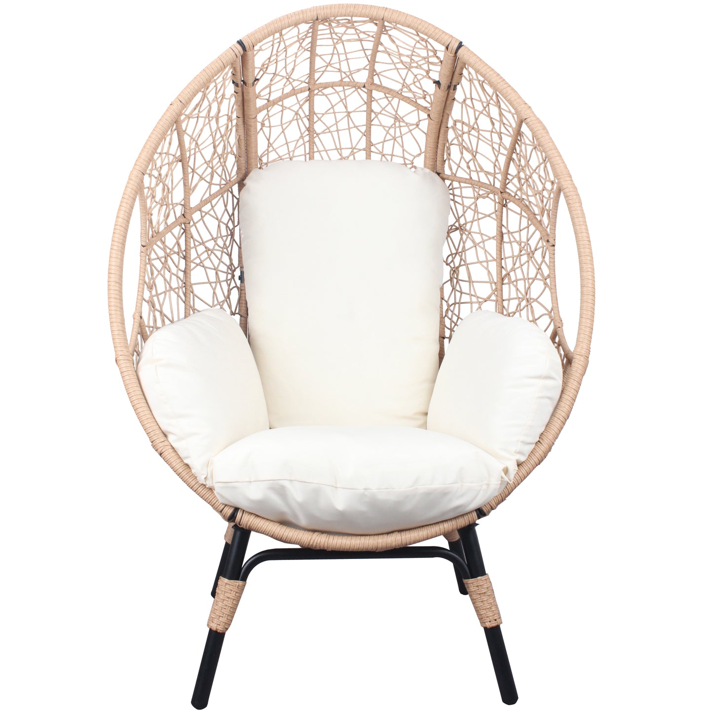 Patio PE Wicker Egg Chair Model 3 with Natural Color Rattan Beige Cushion