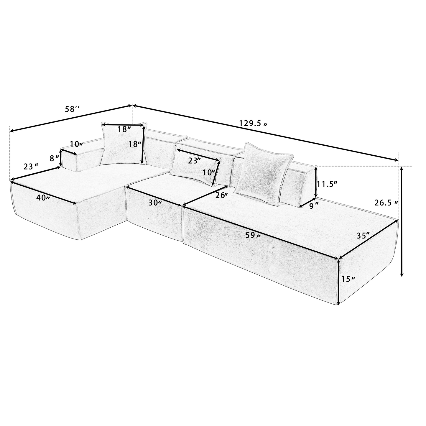 Modular combination living room sofa set, modern minimalist sofa, free installation sofa, L-shaped, Italian minimalist tofu block sofa, Left-Hand Facing, Light Brown