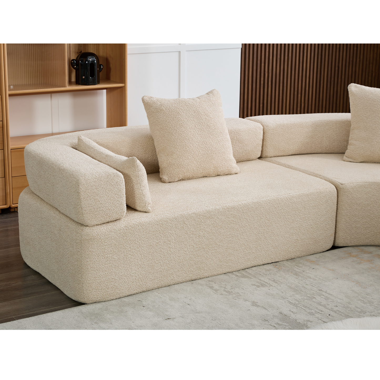 [VIDEO PROVIDED]Oversized Combination Sofa,Curved Sofa,Upholstered 4 Seater Couch for Living Room, Modern Modular 3 Piece Free Combination, Semicircular Modular Sofa , Boucle, Khaki