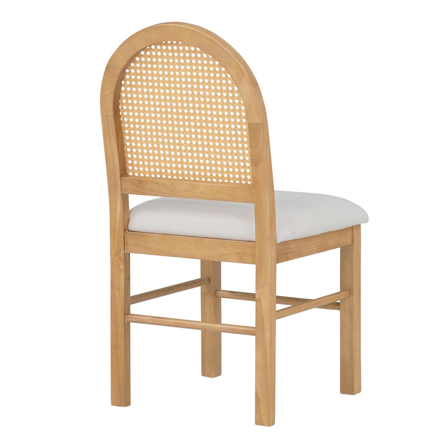 TREXM 4 Retro Upholstered Chairs with Rattan Backrests for Dining Room and Kitchen (Natural Wood Wash)