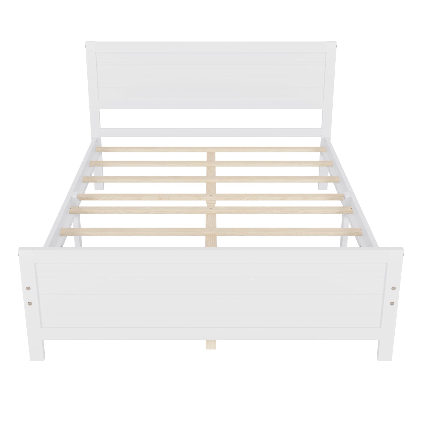 Wood Platform Bed Frame with Headboard, Mattress Foundation with Wood Slat Support, No Box Spring Needed, Queen Size, White