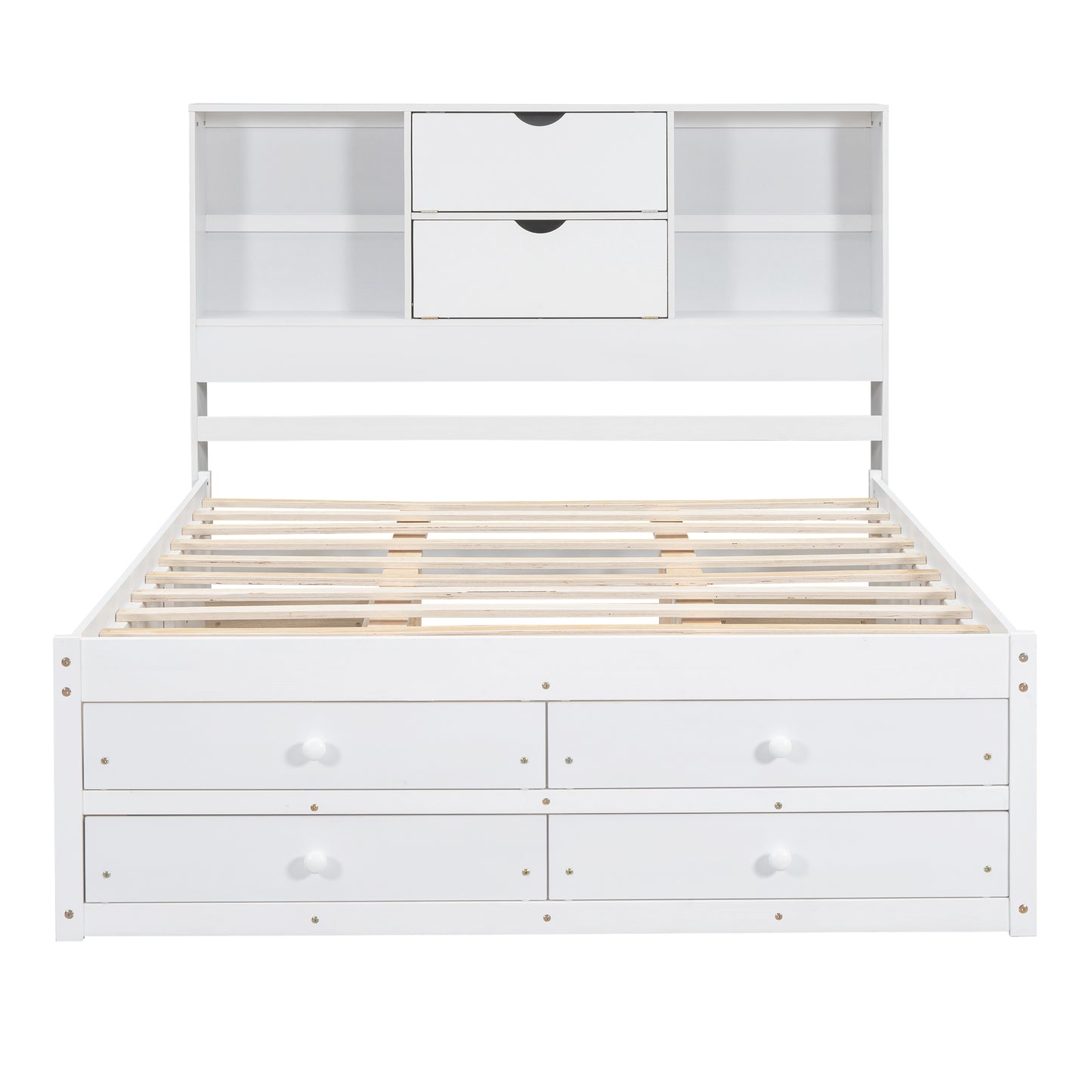 （缺货）King Size Platform Bed with Storage Headboard and 8 Drawers, White