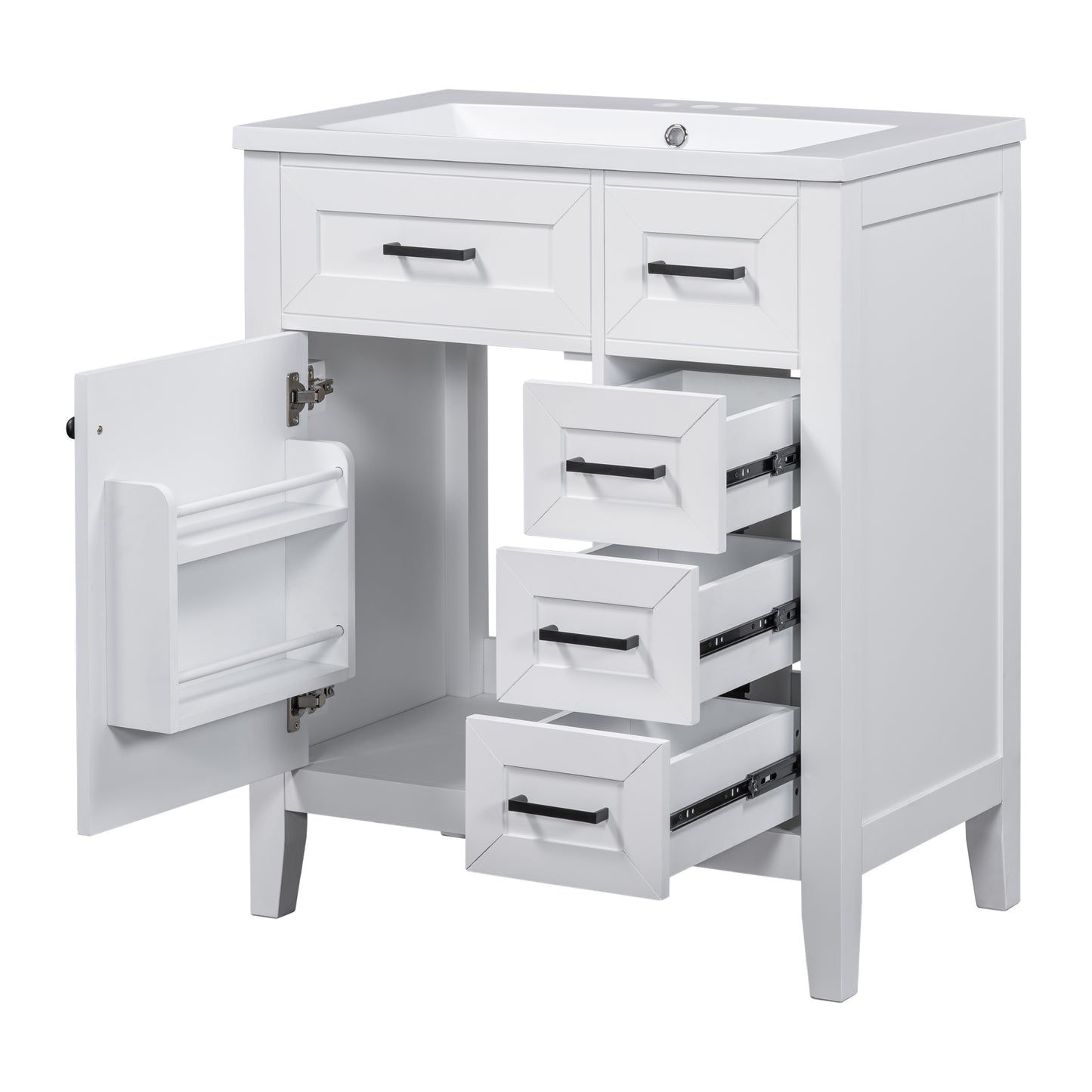 30" Bathroom Vanity with Sink Combo, White Bathroom Cabinet with Drawers, Solid Frame and MDF Board