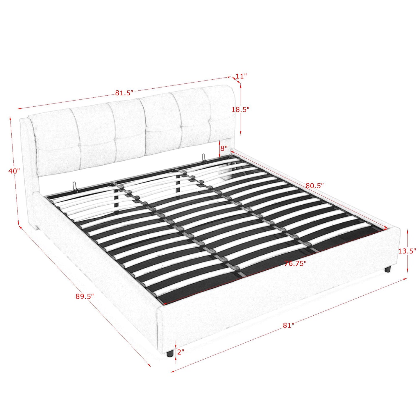 （缺货）King Size Storage Upholstered Hydraulic Platform Bed with Integrated Headboard, Chenille Fabric, Beige