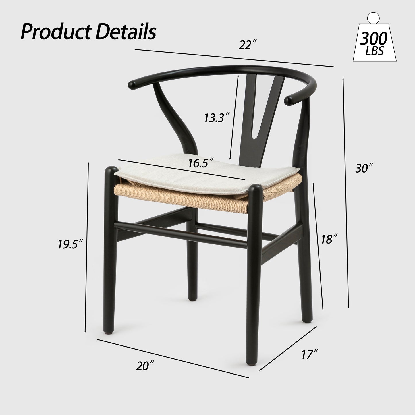 （缺货）Wishbone Chairs for Dining Room,Soild Wood Weave Dining Chair,Armchair,Fully Assembled,Set of 2